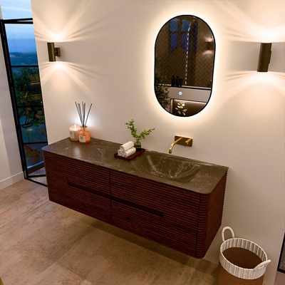 Mondiaz CIRO-DLUX Badkamermeubelset - 150x45x50cm - Solid surface wastafel Lava - 1 wasbak Rechts - zonder kraangaten - 4 lades - Ruby