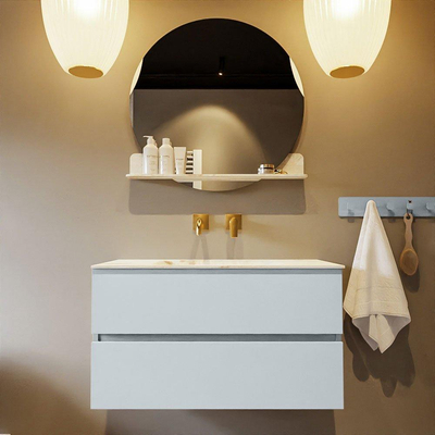 Mondiaz VICA-DLUX ensemble de meuble de salle de bain - 90cm - meuble sous-vasque argile - 2 tiroirs - lavabo encastré nuage milieu - sans trous de robinet - version haute 60cm - frape