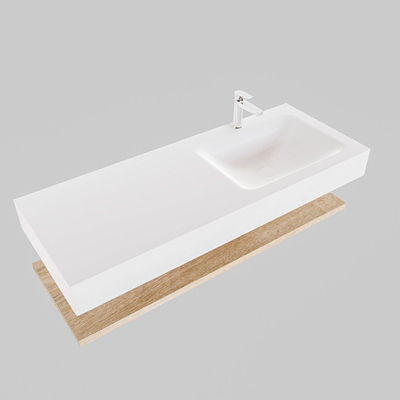 MONDIAZ ALAN 120cm - Ensemble meuble de salle de bains - tablette - chêne blanchi - lavabo suspendu - vasque à droite - 1 trou de robinet - talc