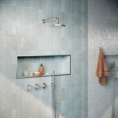 Hotbath Archie IBS33 ensemble encastré de douche thermostatique complet avec 2 robinets d'arrêt avec bras mural de 40cm pomme de douche ronde de 20cm douchette à main barre inox