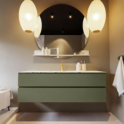 Mondiaz VICA-DLUX Ensemble de meuble de salle de bain - 150cm - meuble sous-vasque armée - 2 tiroirs - lavabo encastré nuage milieu - 1 trou de robinet - version haute de 60cm - glace