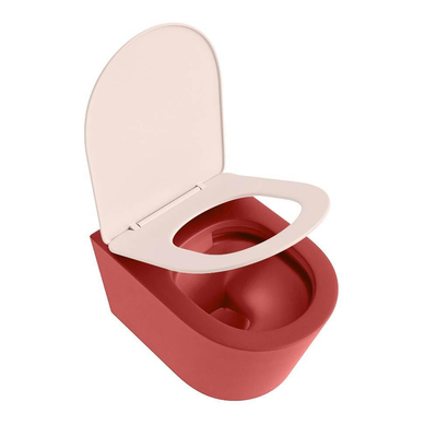 Mondiaz LAVIE WC suspendu – sans bride – 36 x 53 cm – avec abattant softclose – Fire (rouge), abattant Rosee (rose)