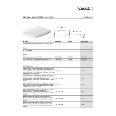 Duravit D-code Abattant de WC 43x36x4cm compact Plastique blanc Brillant