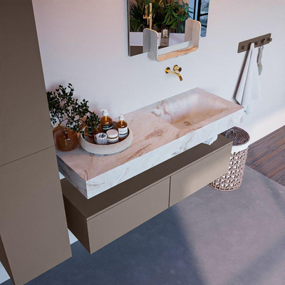MONDIAZ ALAN - DLUX Ensemble de meuble de salle de bains - 130cm - meuble bas - Smoke - 2 tiroirs - lavabo suspendu - vasque à droite - 0 trous de robinet - Frappe