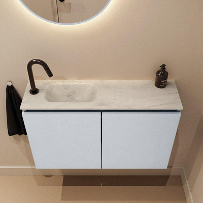 MONDIAZ TURE-DLUX Meuble de toilettes 80cm Clay. EDEN lavabo Opalo position gauche. Avec 1 trou de robinet.