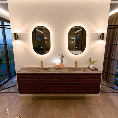 Mondiaz CIRO-DLUX Badkamermeubelset - 190x45x50cm - Solid surface wastafel Sombra - 2 wasbak Dubbel - 2 kraangaten - 4 lades - Ruby