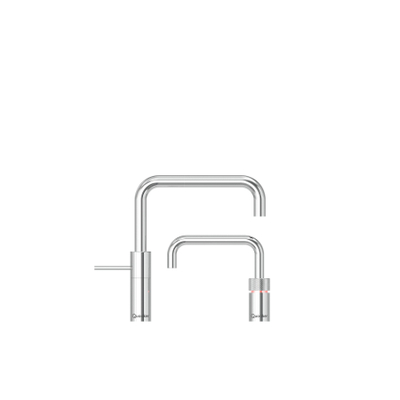Quooker Nordic Square Twintaps kokendwaterkraan - draaibare uitloop - Combi incl. Cube reservoir - Warm / kokend / bruisend / gefilterd water - Chroom