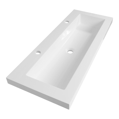 BRAUER Spring wastafel ondiep 100x40x5cm - 1 wasbak - 2 kraangaten - mineraalmarmer - zijdeglans wit - licht beschadigd - OUTLET UDEN