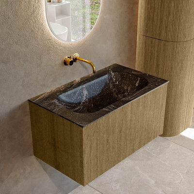 Mondiaz KURVE-DLUX Ensemble de meuble de salle de bains - 80x46x40cm - 1 tiroir - lavabo solid surface - central - sans trou de robinet - Dusk