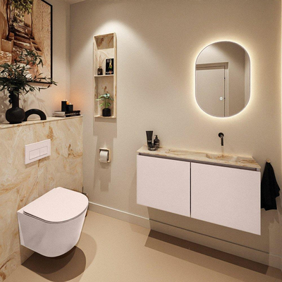 MONDIAZ TURE-DLUX Meuble WC 100cm Rosee. Lavabo EDEN Frappe position droite. Sans trou de robinet.