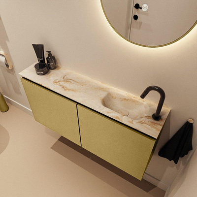 MONDIAZ TURE-DLUX Meuble WC 100 cm Oro. EDEN lavabo Frappe position à droite. Avec 1 trou de robinet.