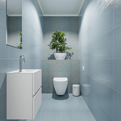 MONDIAZ ADA Toiletmeubel 40x30x50cm met 1 kraangaten 2 lades talc mat Wastafel Lex rechts Solid Surface Wit