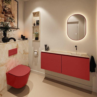 MONDIAZ TURE-DLUX Meuble de toilettes 120cm Fire. EDEN lavabo Frappe position droite. Sans trou de robinet.