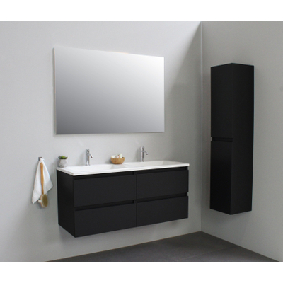 Basic Bella Meuble salle de bains avec lavabo acrylique Blanc 120x55x46cm 2 trous de robinet Noir mat