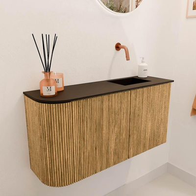 Mondiaz JOYA 81.6cm toiletmeubel - ronding links kleur Oak - Wastafel FAYE positie Rechts Zonder kraangat kleur Urban.