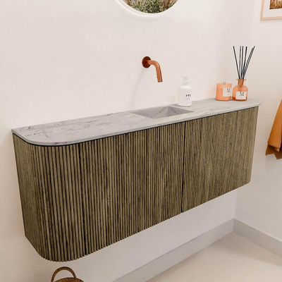 Mondiaz JOYA-DLUX Meuble de salle de bains 113.2cm - arrondis gauche et droite couleur Dusk - Vasque FAYE position Milieu Sans trou de robinet couleur Glace