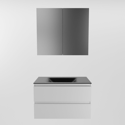 Mondiaz Aivy badmeubelset - 80x45x50cm - 0 kraangaten - 1 wasbak urban Solid surface - Midden - 2 lades - Met spiegelkast - MDF Talc