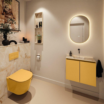 MONDIAZ TURE-DLUX Meuble toilette - 60cm - Ocher - EDEN - vasque Frappe - position centrale - sans trou de robinet