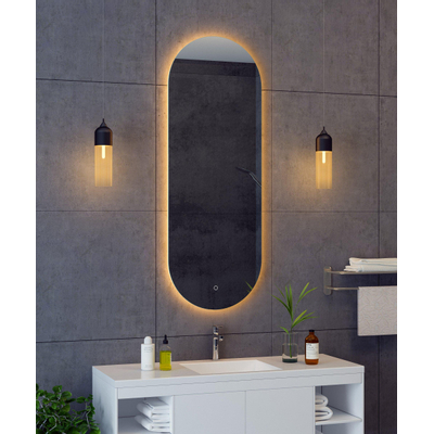 H&R Badmeubelen Oval 2.0 spiegel – ovaal – 40x100 cm – indirecte LED rondom – spiegelverwarming – Zilver