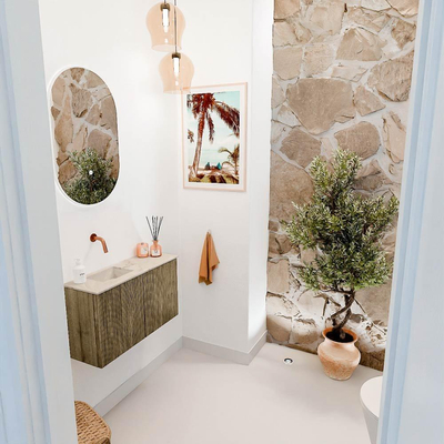 Mondiaz JOYA-DLUX 70cm toiletmeubel - kleur Dusk - Wastafel FAYE positie Links Zonder kraangat kleur Frappe.