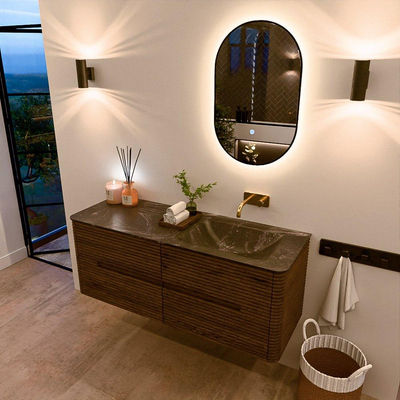 Mondiaz CIRO-DLUX Badkamermeubelset - 130x45x50cm - Solid surface wastafel Lava - 1 wasbak Rechts - zonder kraangaten - 4 lades - Dusk