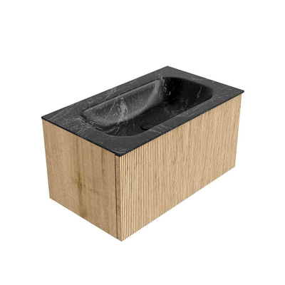 MONDIAZ KURVE-DLUX 80cm badmeubel kleur Oak met 1 lade. Wastafel BIG SMALL midden 1 kraangat kleur Lava.