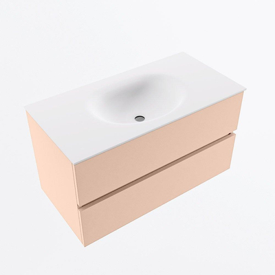 Mondiaz VICA ensemble de meuble de salle de bain - 90cm - meuble sous-vasque rosee - 2 tiroirs - lavabo moon milieu - 1 trou de robinet - version haute de 60cm - talc