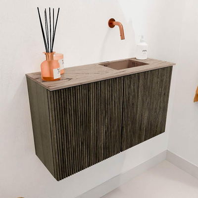 Mondiaz JOYA-DLUX 70cm toiletmeubel - kleur Shadow - Wastafel FAYE positie Rechts Zonder kraangat kleur Arena.