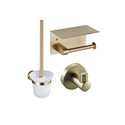 Fortifura Calvi Toiletset- toiletrolhouder- toiletborstel - handoekhaak - PVD - geborsteld messing (goud)