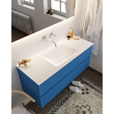 Mondiaz VICA ensemble de meuble de salle de bain - 120cm - meuble sous-vasque jeans - 2 tiroirs - lavabo cloud milieu - sans trou de robinet - miroir LED - version XL 60cm haut