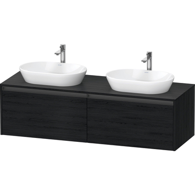 Duravit Ketho.2 Wastafelonderbouwkast - inclusief consoleplaat - met 2 laden - voor dubbele waskommen - 160x55x45.9cm - met handgrepen antraciet - eiken zwart mat