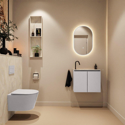 MONDIAZ TURE-DLUX Meuble toilette - 60cm - Cale - EDEN - vasque Ostra - position gauche - 1 trou de robinet