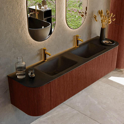 Mondiaz KURVE Ensemble de meuble de salle de bains - 180x46x40cm - 2 tiroirs - 2 portes - vasque solid surface - double - 2 trous de robinet - Ruby