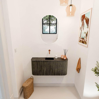 Mondiaz JOYA-DLUX 93.2cm toiletmeubel - ronding links en rechts kleur Shadow - Wastafel FAYE positie Midden Zonder kraangat kleur Lava.