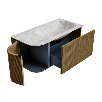 Mondiaz KURVE-DLUX Badkamermeubelset - 95x46x40cm - 1 lade - 1 deur - wastafel solid surface - rechts - 1 kraangat - Dusk