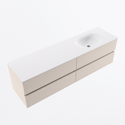 Mondiaz Vica ensemble de meuble de salle de bain - 170cm - meuble sous-vasque lin - 4 tiroirs - lavabo lune droite - sans trous de robinet - version haute de 60cm - talc