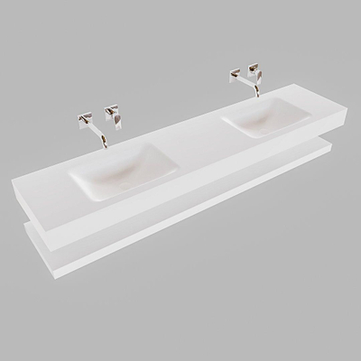 MONDIAZ ALAN 200cm - Badkamermeubelset - solid surface - planchet met vrijhangende wastafel - 2 wasbakken - 0 kraangaten - talc