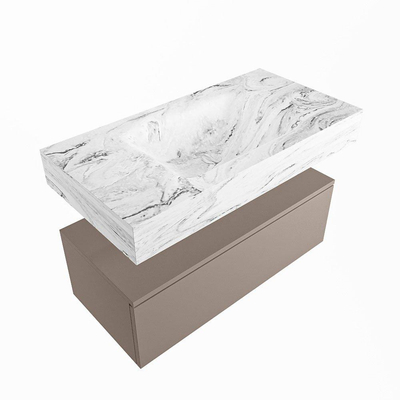 Mondiaz ALAN-DLUX Ensemble de meuble - 90cm - meuble Smoke mat - 1 tiroir - Lavabo Cloud Glace suspendu - vasque Centre - 0 trous de robinet