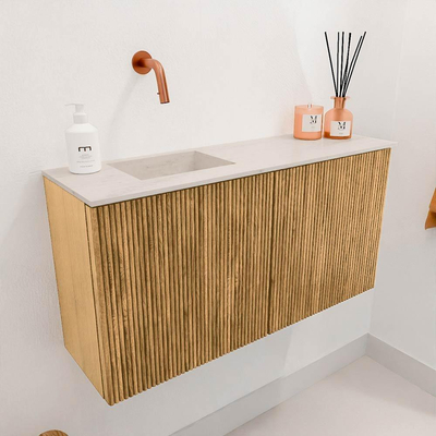 Mondiaz JOYA-DLUX 80cm toiletmeubel - kleur Oak - Wastafel FAYE positie Links Zonder kraangat kleur Meli.