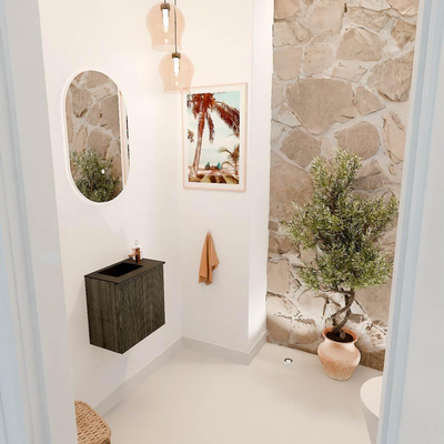 Mondiaz JOYA 40cm toiletmeubel - kleur Shadow - Wastafel FAYE positie Links 1 kraangat kleur Urban.