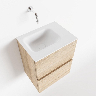 MONDIAZ ADA Toiletmeubel 40x30x50cm met 0 kraangaten 2 lades washed oak mat Wastafel Lex rechts Solid Surface Wit
