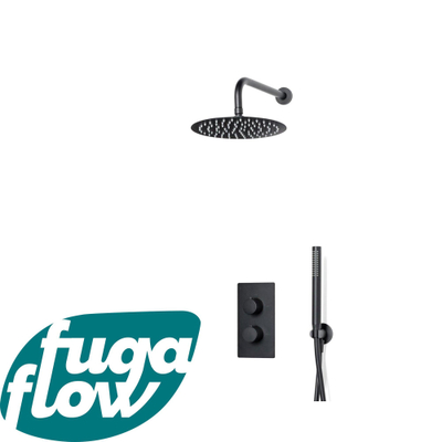 FugaFlow Eccelente Sobrado Badkamer inbouw regendoucheset met thermostaat 25cm hoofddouche incl. staaf handdouche zwart mat