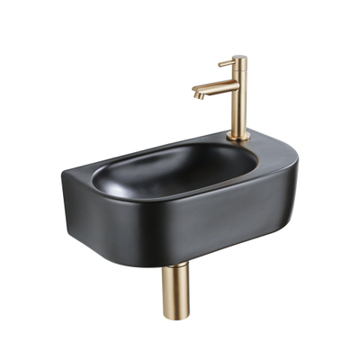Fugaflow Efficiente Pietra Ensemble lave-mains - 40x21,5x12cm - droite - lisse - demi-rond - 1 trou de robinet - céramique - robinet de lave-mains laiton brossé - bonde - siphon abaissé - noir mat