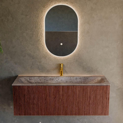 MONDIAZ KURVE-DLUX Meuble de salle de bains 120cm couleur Ruby avec 1 tiroir et 0 porte. Lavabo BIG LARGE Central 1 trou de robinet Oza.