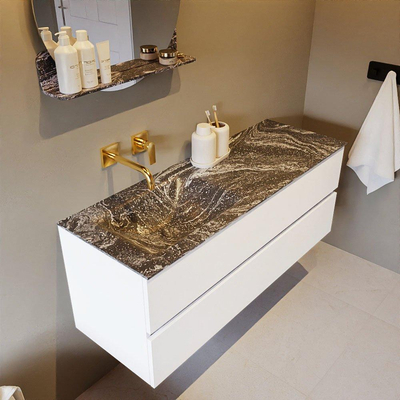 Mondiaz VICA-DLUX Badkamermeubelset - 130cm - talc - 2 lades - Inbouw wastafel CLOUD - links - zonder kraangat - kleur Lava - XL versie 60cm hoog