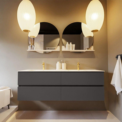 Mondiaz VICA-DLUX ensemble de meuble de salle de bain - 150cm - meuble sous-vasque gris foncé - 4 tiroirs - lavabo encastré cloud double - 2 trous de robinet - version haute de 60cm - ostra