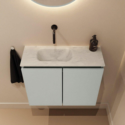 MONDIAZ TURE-DLUX Meuble de toilettes 60cm Greey. Lavabo EDEN Opalo position gauche. Sans trou de robinet.