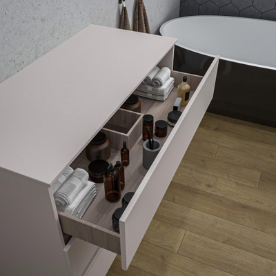 Saniclass Chaci PLUS Ensemble meuble de salle de bains - 100x86x46cm - plan supérieur - 3 tiroirs - coton mat (beige)