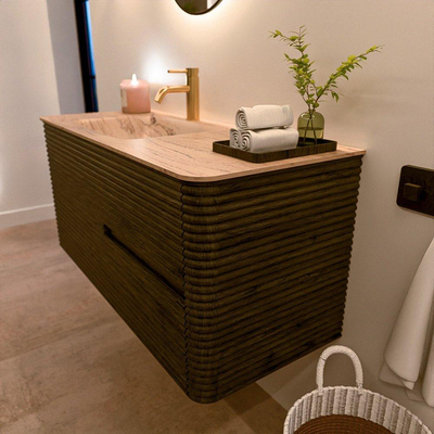 Mondiaz CIRO-DLUX Ensemble de meubles de salle de bains - 110x45x50cm - Plan vasque solid surface Arena - 1 vasque à gauche - 1 trou de robinet - 2 tiroirs - Shadow