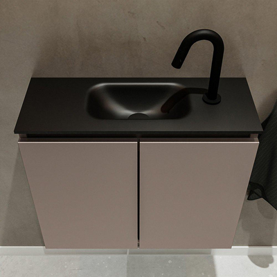 MONDIAZ TURE Toiletmeubel 60x23x50cm met 1 kraangaten 2 deuren smoke mat Wastafel Eden midden Solid Surface Zwart